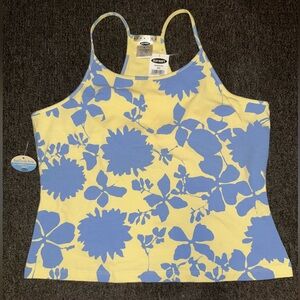 Old Navy Blue and Yellow Floral Tank Top with Built in ‘Bra’